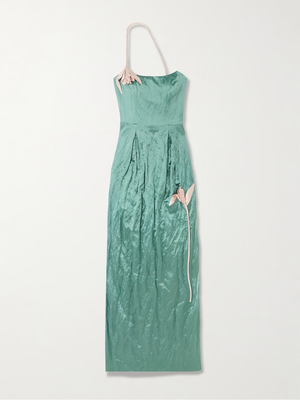 ERDEM One-shoulder bead-embellished appliquéd crinkled-satin gown